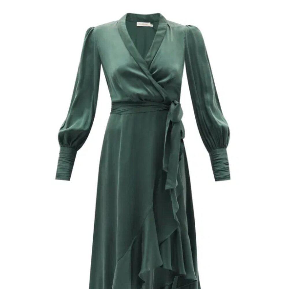 Zimmerman silk wrap midi dress, dark green, brand's size  2 (medium, size 8)